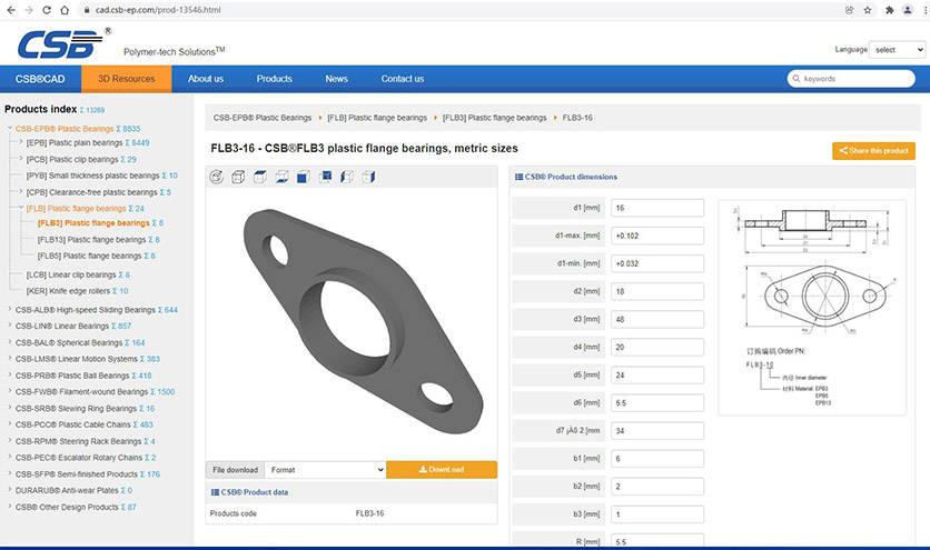 Plastic bearings, Linear bearings, Spherical plain bearings, Filament-wound bearings, linear guides, Linear modules, Cable chains